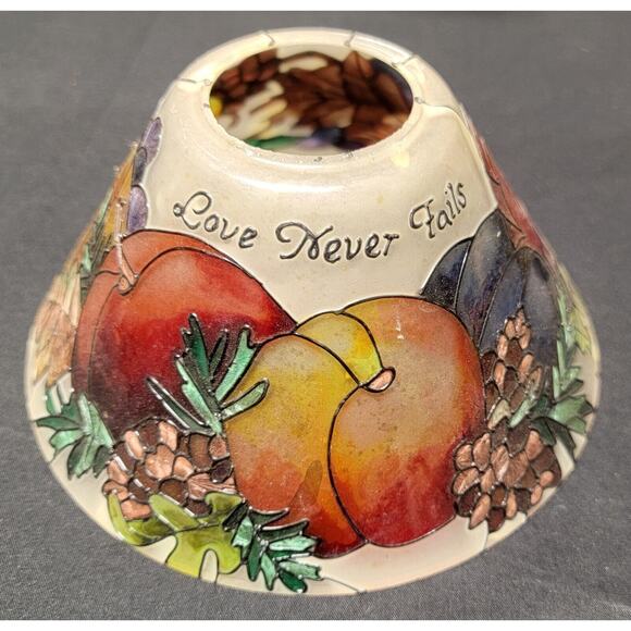 Vtg Hand Painted Joan Baker Design Stained Glass Lamp Shade Love Never Fails - Picture 1 of 11